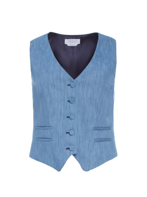 Coleridge Vest in Medium Blue Recycled Cotton Linen Denim
