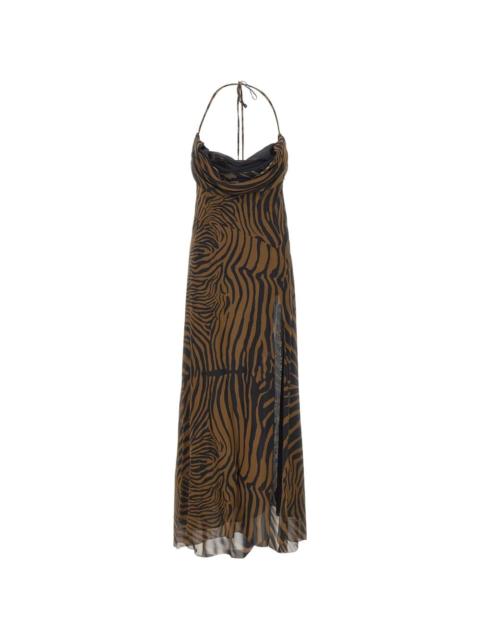 zebra-print draped maxi dress