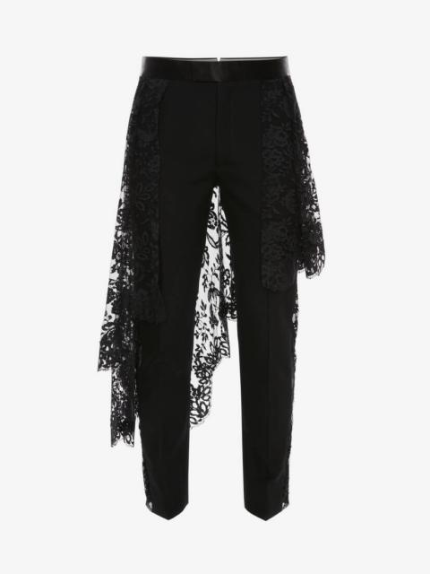 Men's Lace Drape Cigarette Trousers in Black
