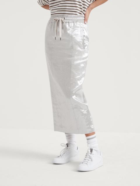 Sparkling linen gabardine midi track skirt