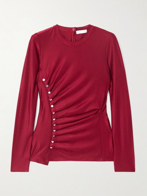 Button-detailed Gathered Jersey Top