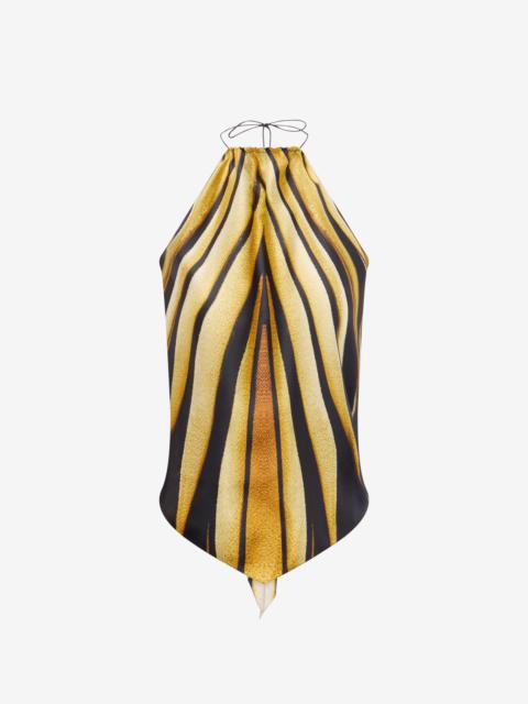 Ray Of Gold Print Silk Halter Top