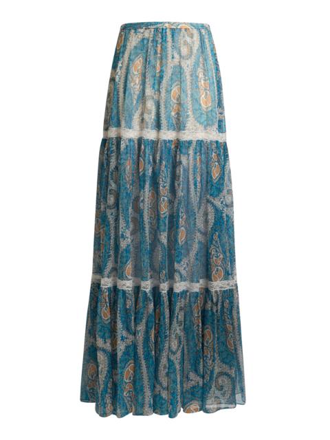 Tiered Silk Maxi Skirt print