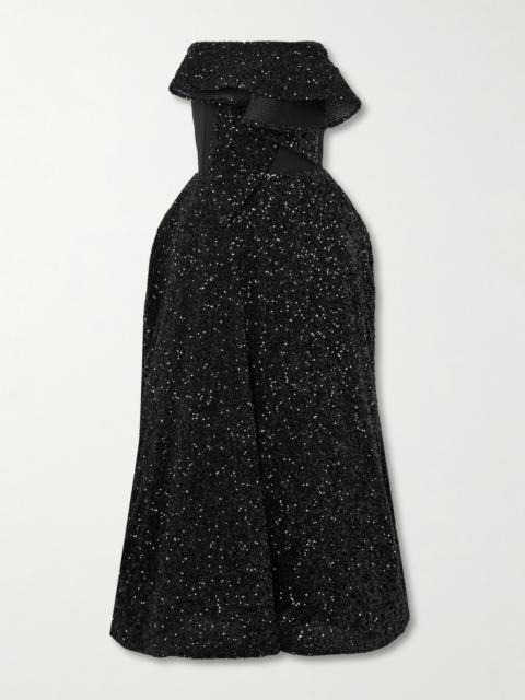 Rotation Strapless Draped Sequined Crepe Gown