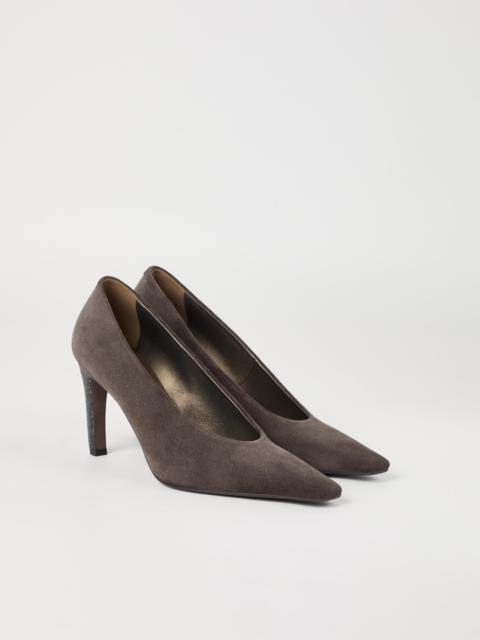 Suede heels with precious details