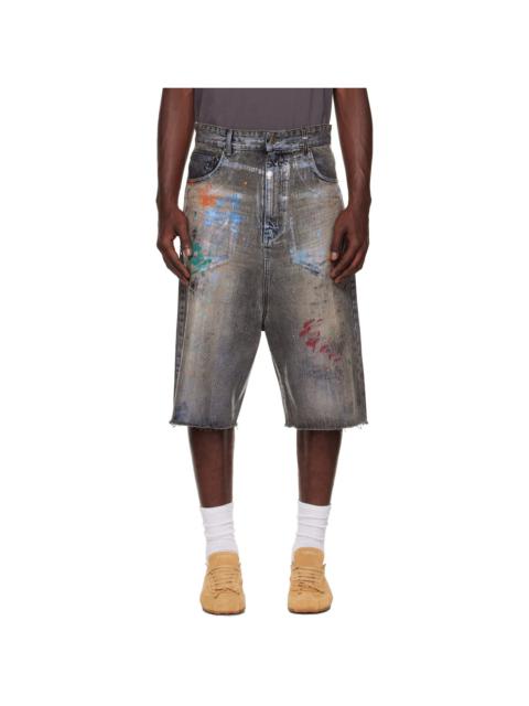 Black Painted Denim Shorts