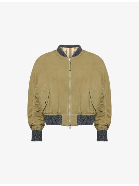 Seed Knitted-Trims Cotton Bomber Jacket