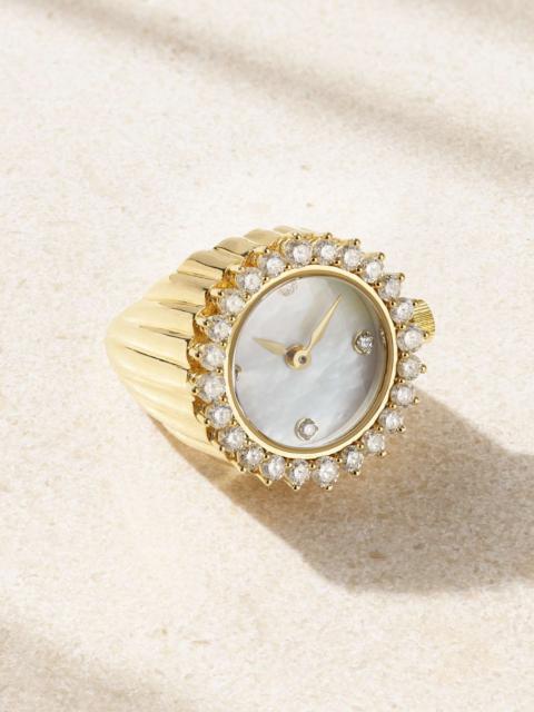 Watch 18-karat gold, mother-of-pearl and diamond ring Gold