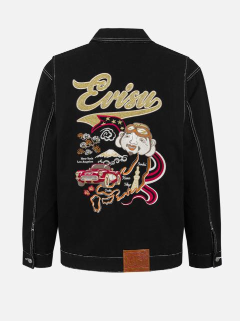 Godhead and Map Appliqué Embroidery Fashion Fit Worker Denim Jacket