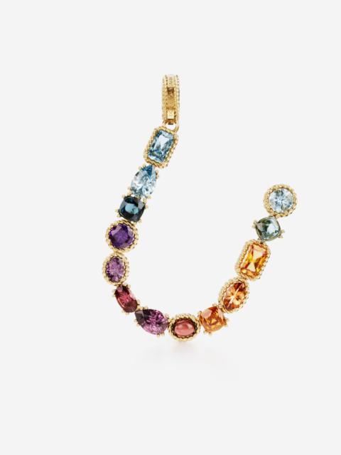 Rainbow alphabet U 18 kt yellow gold charm with multicolor fine gems