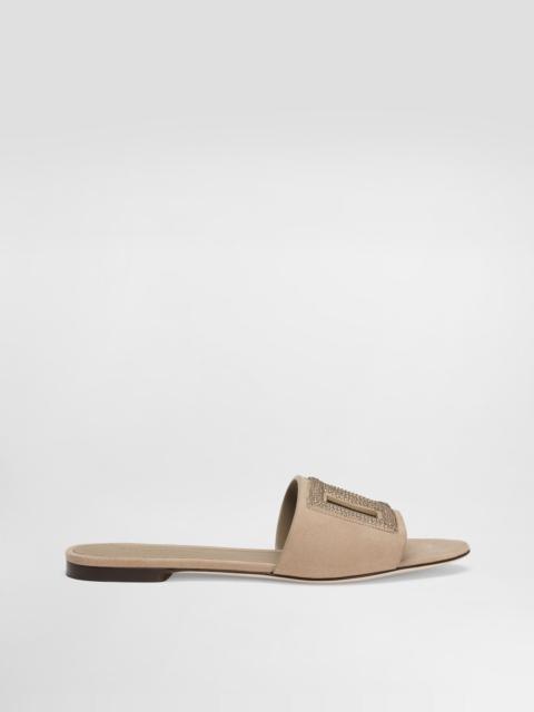 Suede slippers with rhinestones