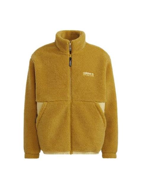 Men's adidas originals Adv Sherpa Outdoor logo Sports Splicing Stand Collar Jacket Yellow HC0366
