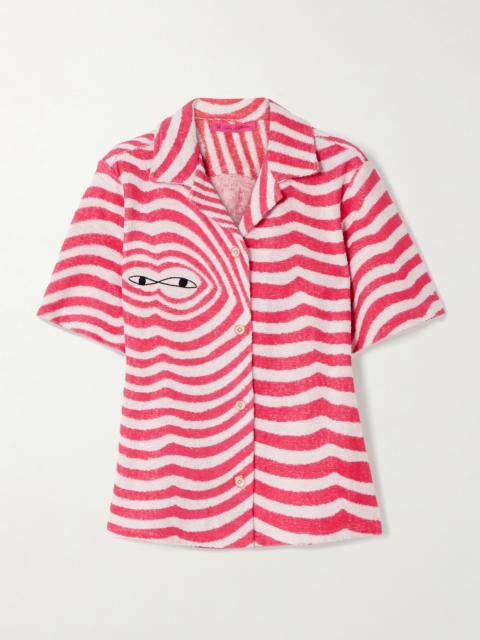 Embroidered Striped Cotton-terry Shirt