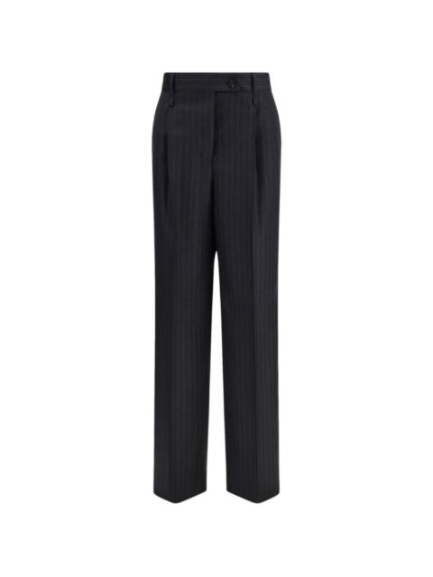 pinstripe wool trousers
