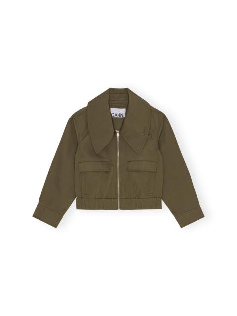 GREEN HEAVY TWILL WIDE COLLAR SHORT JACKET