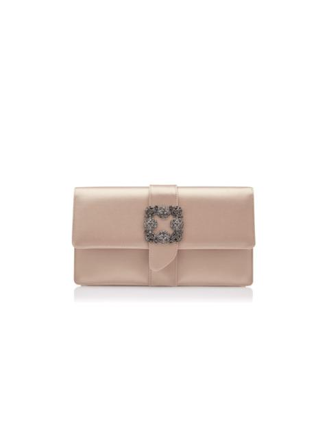 Beige Satin Jewel Buckle Clutch