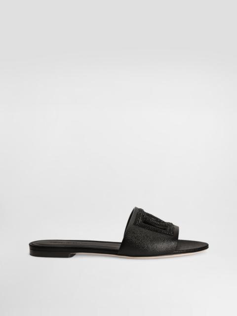 Suede and dauphine calfskin flat slippers