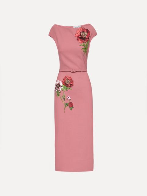 PEONY EMBROIDERED WOOL DRESS