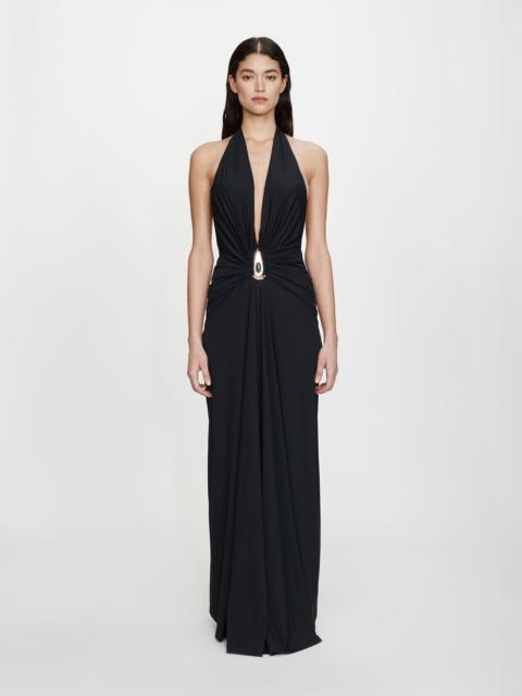 Crystal Pendant Ruched Lycra Halter Dress