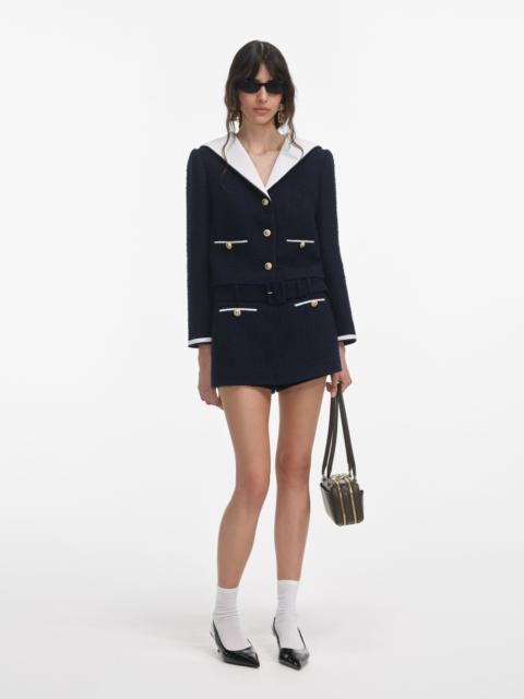 Navy Boucle Contrast Collar Jacket