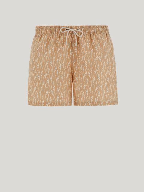 BEIGE SWIM SHORTS WITH BOTANICAL PRINT IN TECHNICAL FABRIC