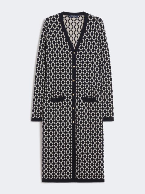 Long jacquard wool cardigan - ULTRAMARINE