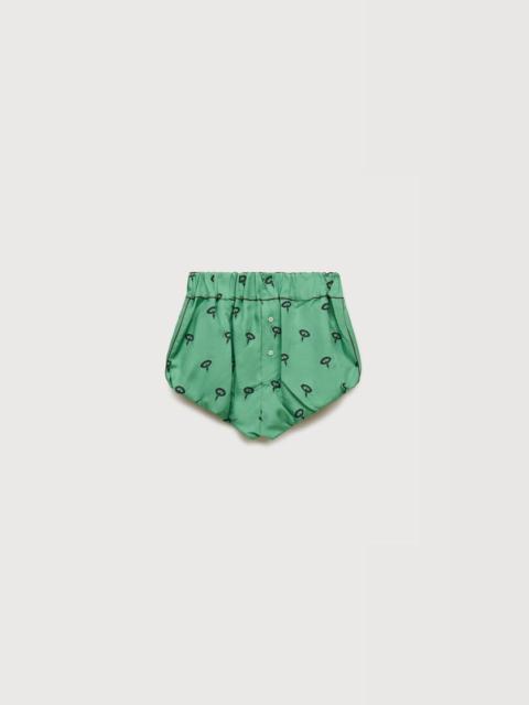GREEN SILK TWILL BLOOMERS WITH FLORAL PRINT