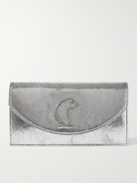 Loubi54 embellished metallic cracked-leather shoulder bag Silver