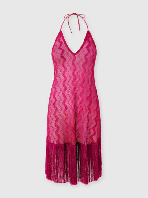 Cover-up dress in zig zag lamé viscose with fringes