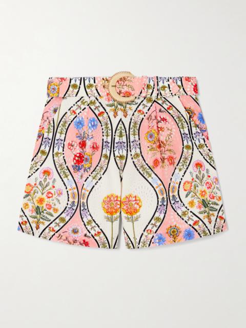 Gwen Belted Printed Broderie Anglaise Cotton Shorts