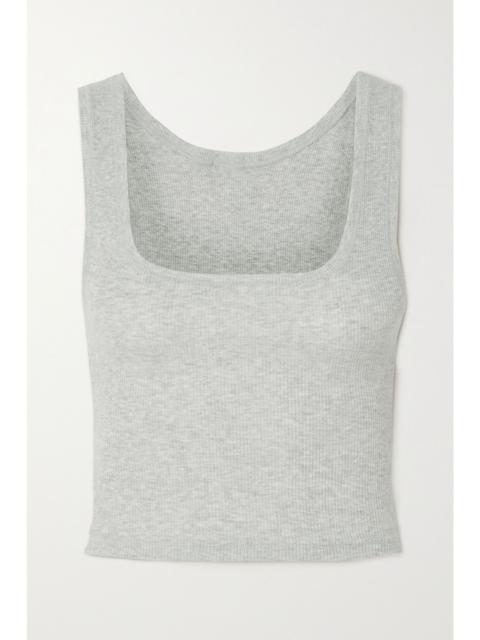 Cotton Collection cropped ribbed cotton-blend jersey tank - Light Heather Grey Light gray