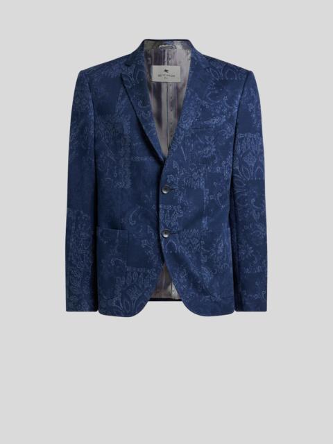 SINGLE-BREASTED COTTON JACQUARD JACKET WITH FLORAL MOTIF