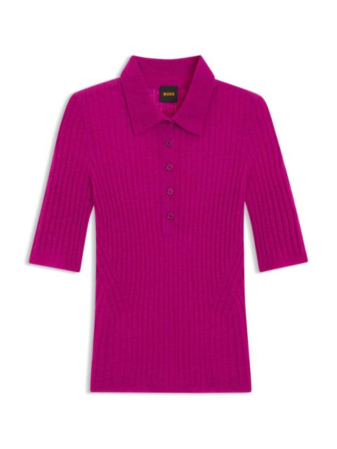 RIBBED KNIT POLO IN WOOL