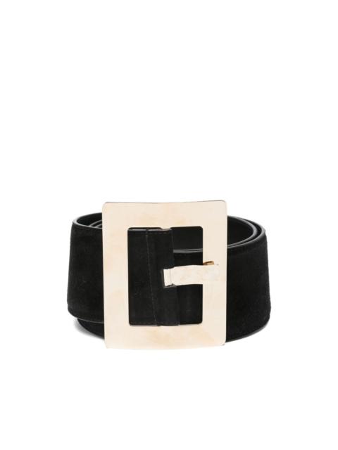 square-buckle suede belt