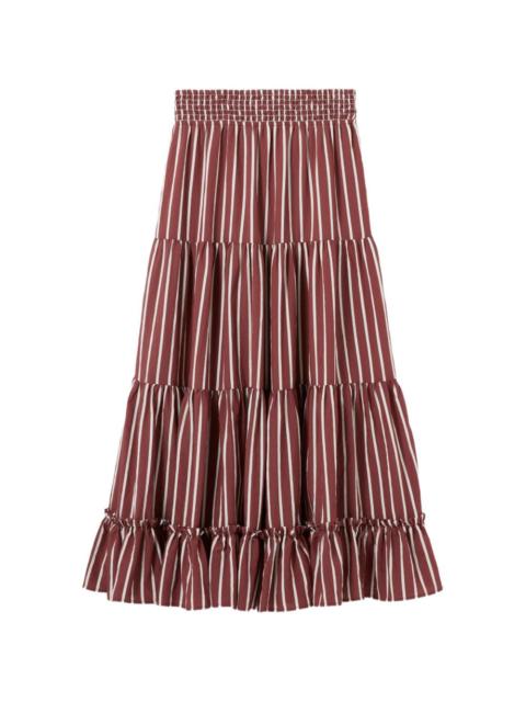 striped tiered A-line maxi skirt