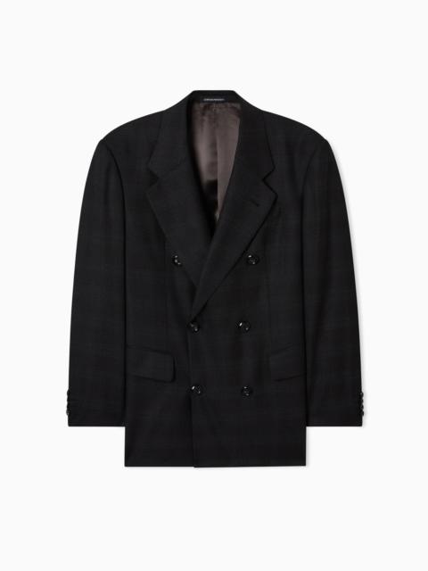 DOUBLE-BREASTED BLAZER IN A PRINCE OF WALES CHECK SUPER 130S WOOL