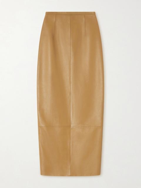 Winton Paneled Leather Midi Skirt