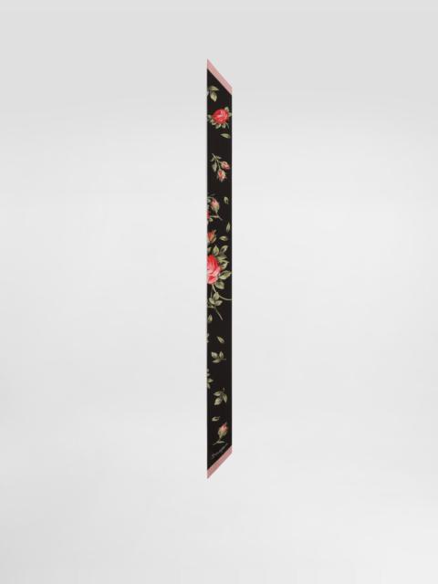 Rose bouquet-print silk twill bandeau 6x100