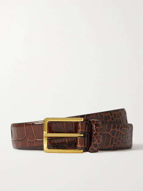 Croc-effect Leather Belt