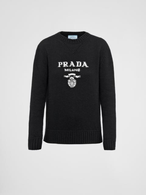 Cashmere and wool Prada logo crew-neck sweater