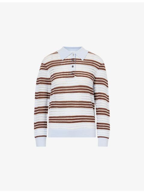 Ryan Striped Crochet-Knit Wool Polo Top