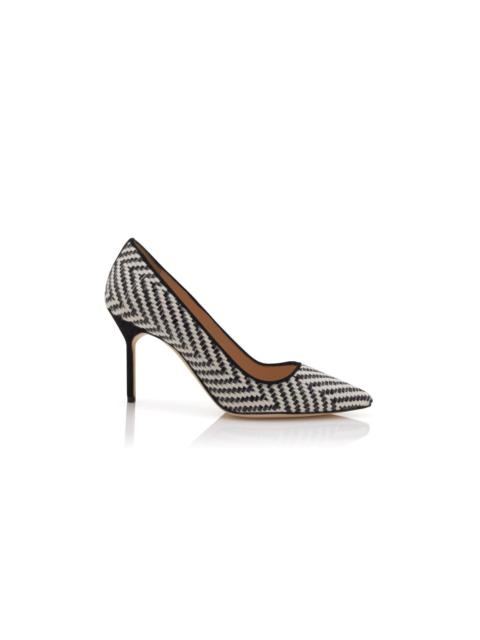 Black And White Raffia Pointed Toe Pumps