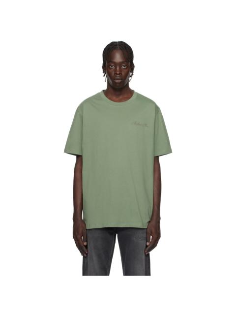 Green Loose 'Balmain' Signature Embroidery T-shirt