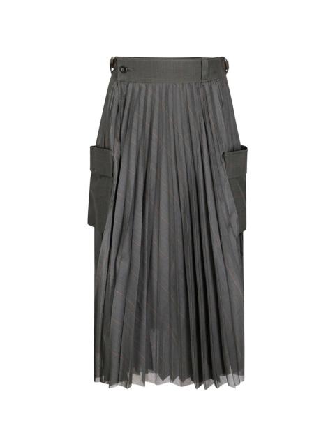 Glen pleated checked midi skirt