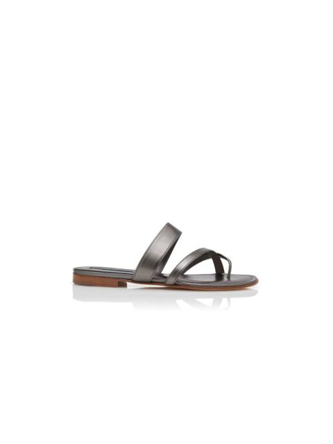 Graphite Nappa Leather Flat Sandals