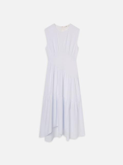 The Seersucker Gathered Dress in Light Chambray Multi