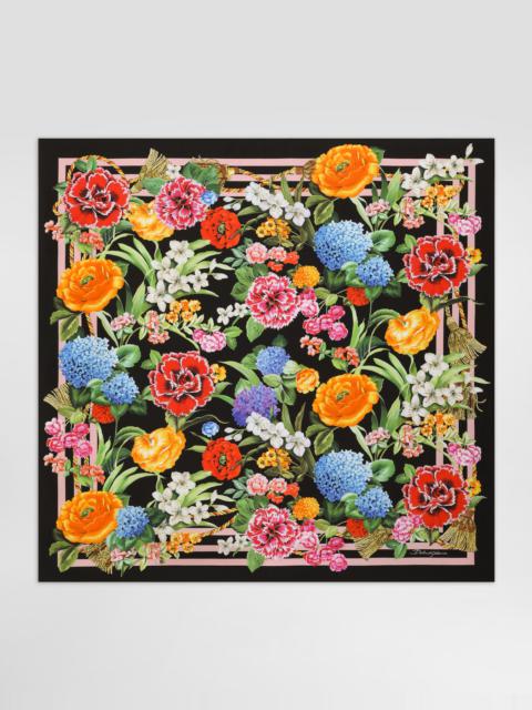 Floral-print silk twill foulard (90x90)