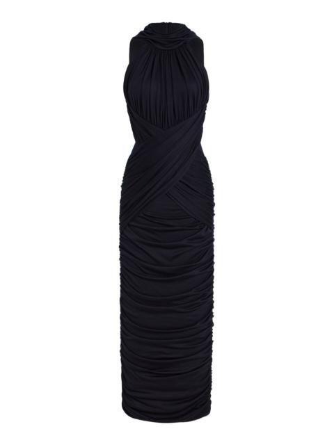 Draped Wool-Jersey Midi Dress black