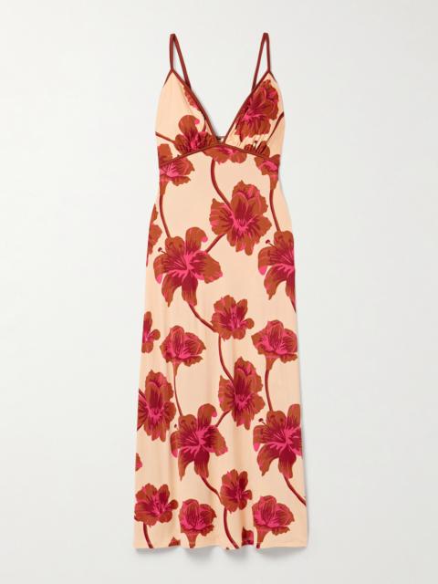Sendero De Astromelias Floral-print Satin Maxi Dress