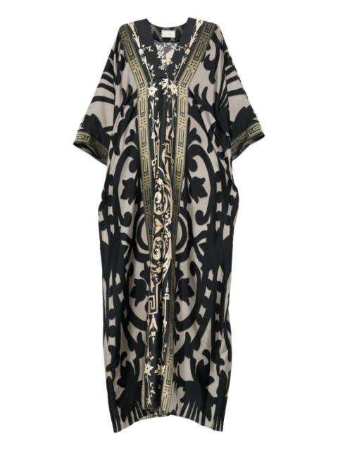 baroque-print V-neck maxi dress